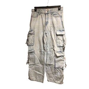 Light Blue Grunge Baggy Multi Pocket Oversize Hardware Carpenter Jeans Sz 15/32W